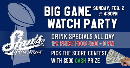 Super Bowl Viewing with Food & Drink Specials!